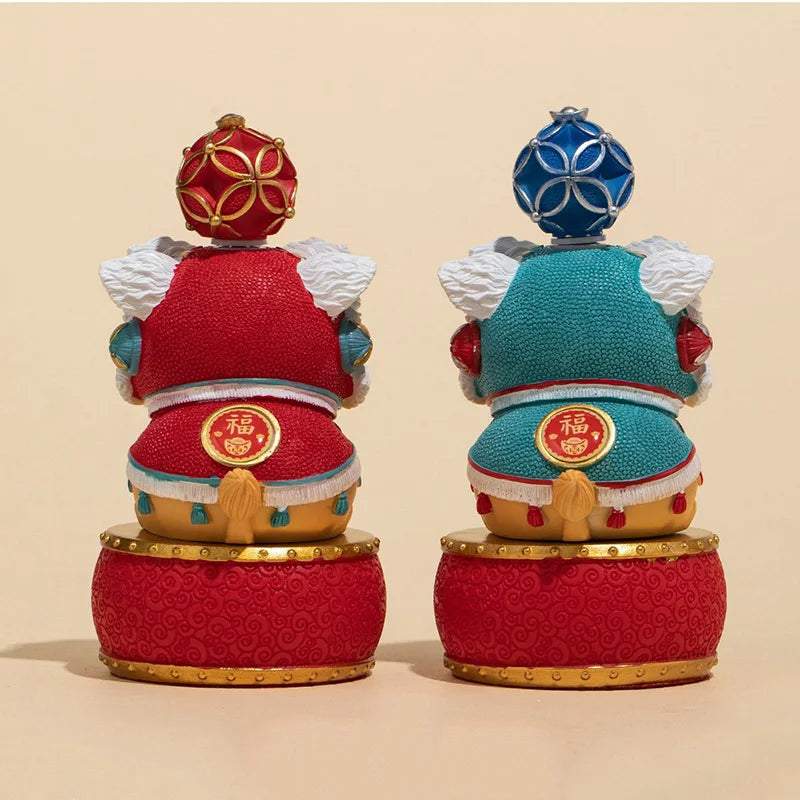 Statuettes Lions Gardiens Feng Shui en Résine & Tambour Kaosix 5