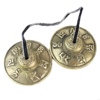 Cymbales Tingsha Tibétaines en Laiton & Cuir
