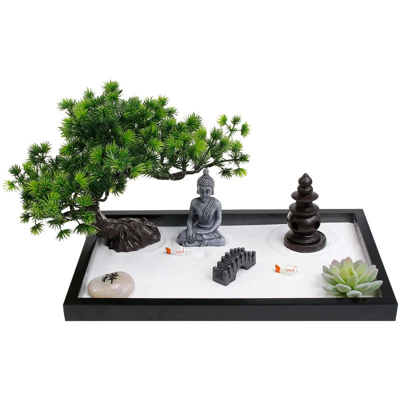 Jardin Zen d'Intérieur Statuette Bouddha et Bonsaï