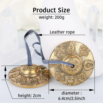 Cymbales Tingsha Tibétaines en Laiton & Cuir