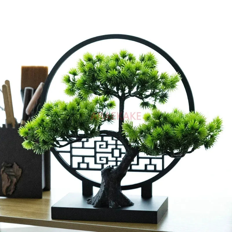 Bonsaï Artificiel Zen avec Cadre Feng Shui Sculpture Décorative d'Intérieur kaosix