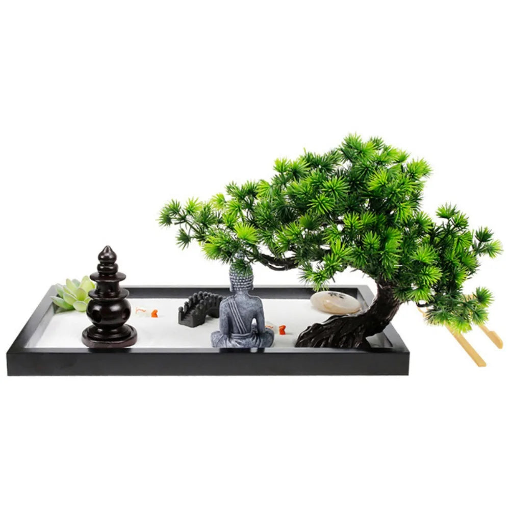 Jardin Zen d'Intérieur Statuette Bouddha et Bonsaï
