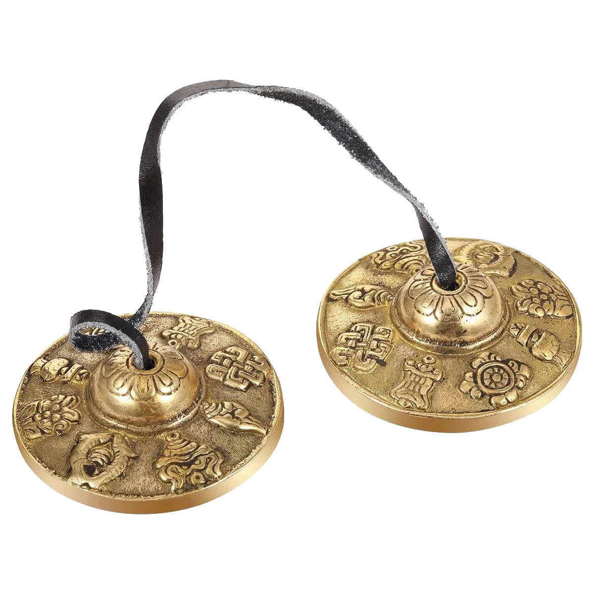 Cymbales Tingsha Tibétaines en Laiton & Cuir