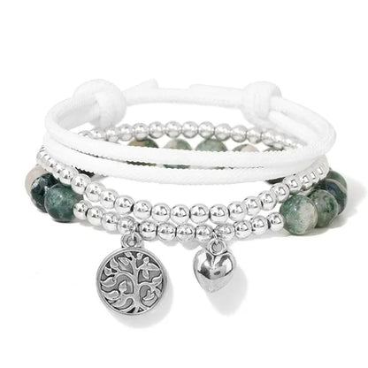 Set de 3 bracelets en pierre - Arbre de vie et cœur Agate Arbre variante kaosix