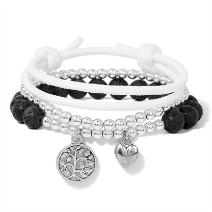Set de 3 bracelets en pierre - Arbre de vie et cœur Lave variante kaosix