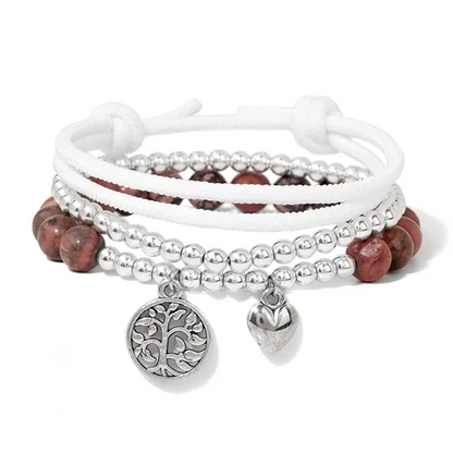 Set de 3 bracelets en pierre - Arbre de vie et cœur Rhodonite variante kaosix