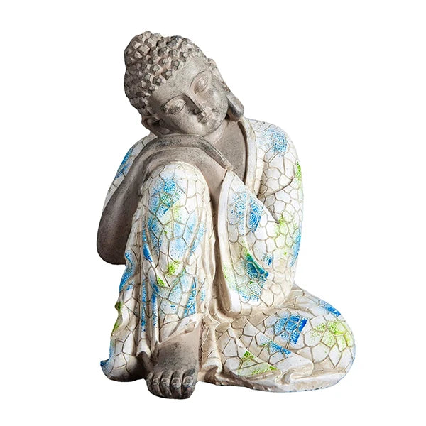 Statue Bouddha Dormant Décoration Zen Mosaïque Bleue et Blanche (21cm) kaosix 1