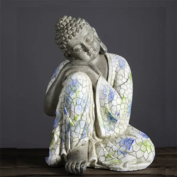Statue Bouddha Dormant Décoration Zen Mosaïque Bleue et Blanche (21cm) kaosix 2