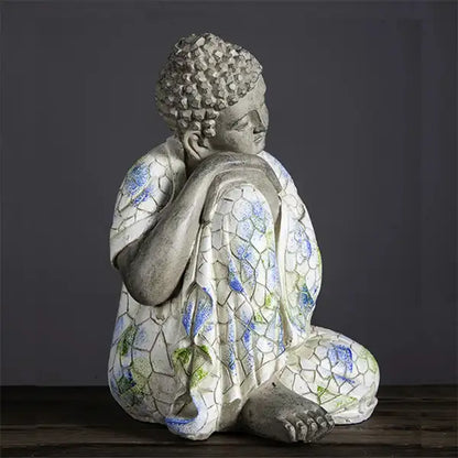 Statue Bouddha Dormant Décoration Zen Mosaïque Bleue et Blanche (21cm) kaosix 3