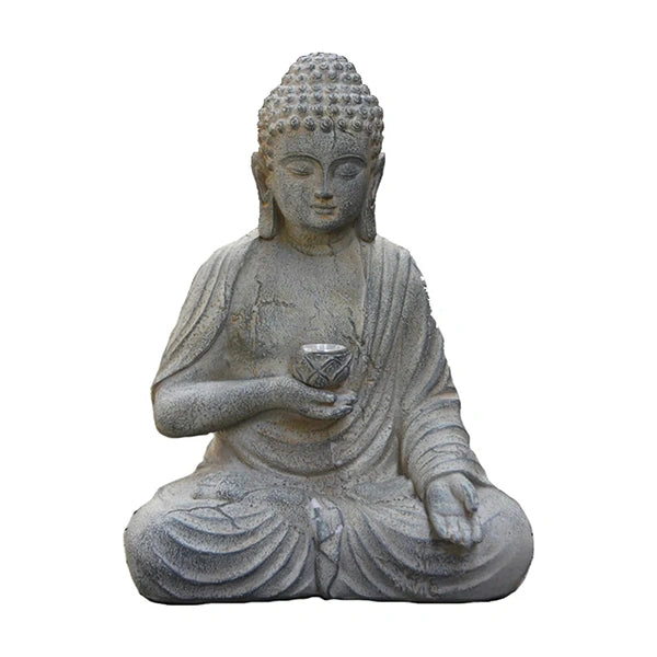 Statue Bouddha Solaire Jardin Sculpture Zen Lumineuse Effet Pierre (22cm) kaosix 1