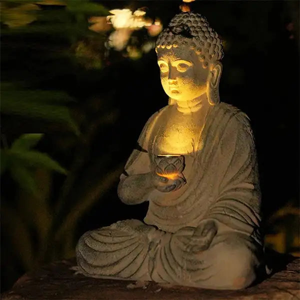 Statue Bouddha Solaire Jardin Sculpture Zen Lumineuse Effet Pierre (22cm) kaosix 2