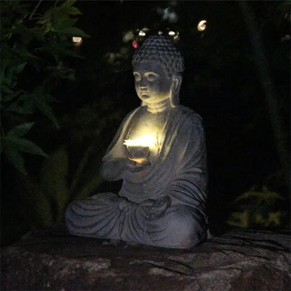 Statue Bouddha Solaire Jardin Sculpture Zen Lumineuse Effet Pierre (22cm) kaosix 4