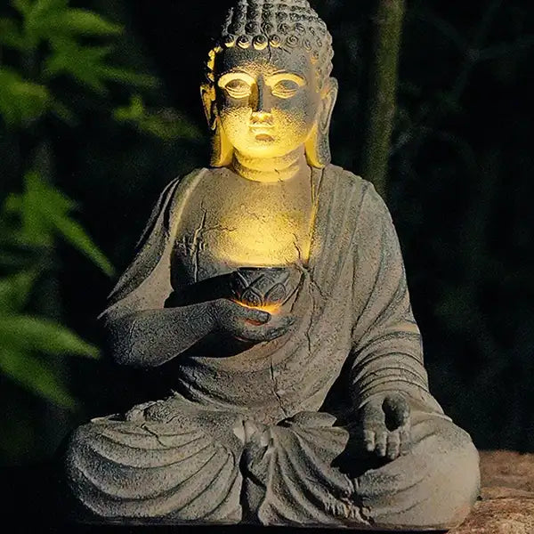 Statue Bouddha Solaire Jardin Sculpture Zen Lumineuse Effet Pierre (22cm) kaosix 5
