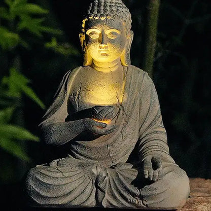 Statue Bouddha Solaire Jardin Sculpture Zen Lumineuse Effet Pierre (22cm) kaosix 5