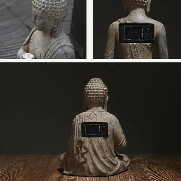 Statue Bouddha Solaire Jardin Sculpture Zen Lumineuse Effet Pierre (22cm) kaosix 6