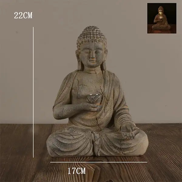 Statue Bouddha Solaire Jardin Sculpture Zen Lumineuse Effet Pierre (22cm) kaosix 7