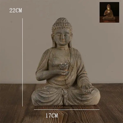 Statue Bouddha Solaire Jardin Sculpture Zen Lumineuse Effet Pierre (22cm) kaosix 7