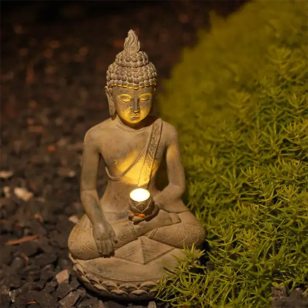 Statue Bouddha Solaire Méditation Décoration Zen Lumineuse pour Jardin 25cm kaosix 4