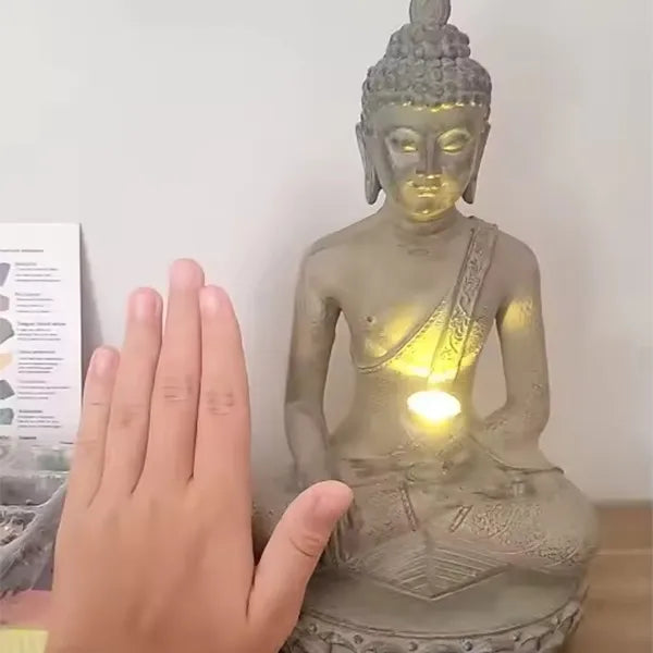 Statue Bouddha Solaire Méditation Décoration Zen Lumineuse pour Jardin 25cm kaosix 6