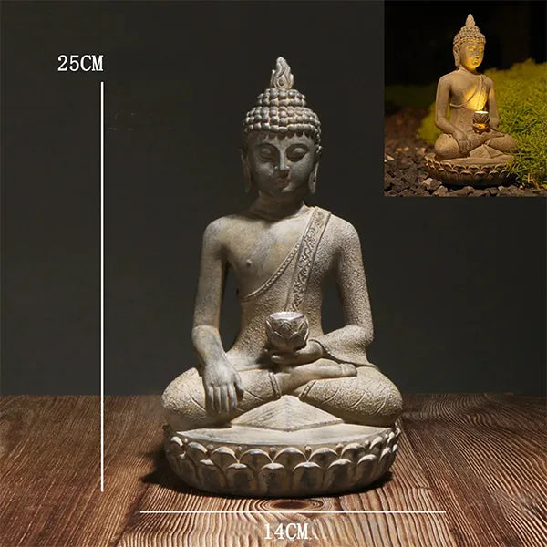 Statue Bouddha Solaire Méditation Décoration Zen Lumineuse pour Jardin 25cm kaosix 7