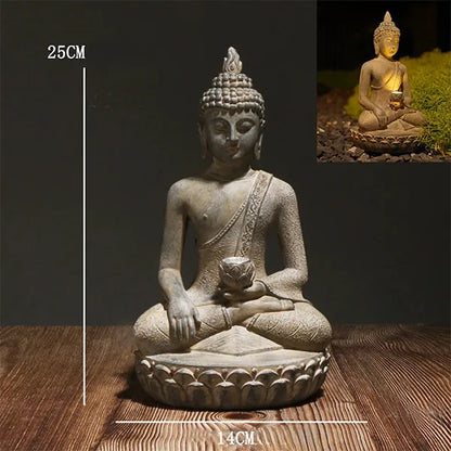 Statue Bouddha Solaire Méditation Décoration Zen Lumineuse pour Jardin 25cm kaosix 7