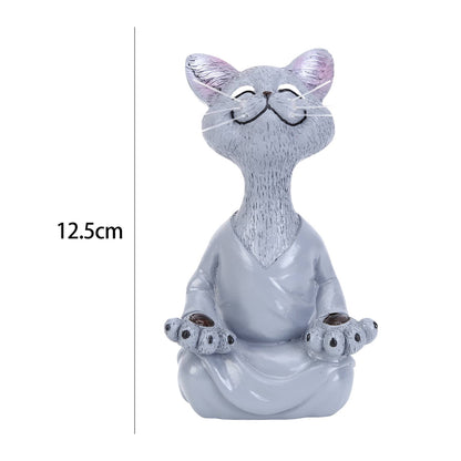 Statue Chat Bouddha Zen grise avec dimensions sur fond blanc Kaosix