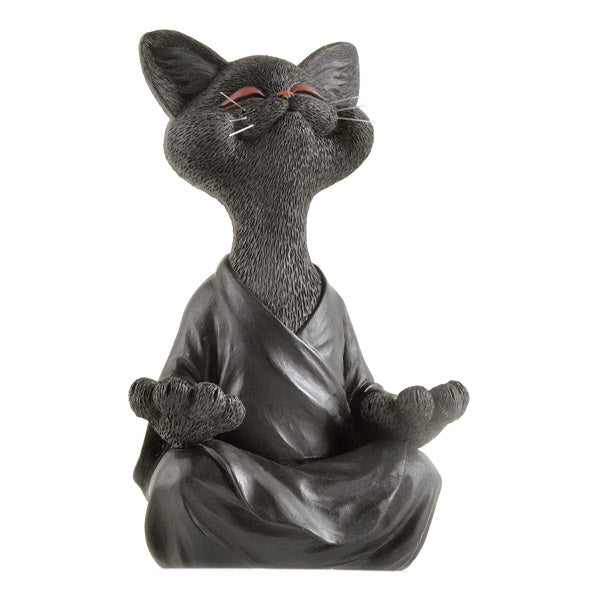 Statue Chat Bouddha Zen noire sur fond blanc Kaosix