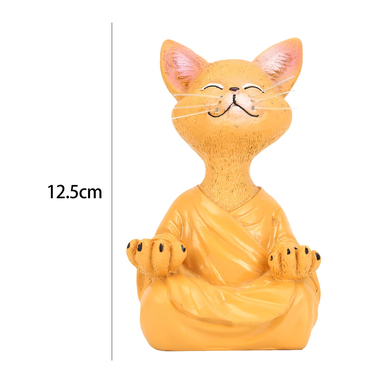 Statue Chat Bouddha Zen orange avec dimensions et sur fond blanc Kaosix