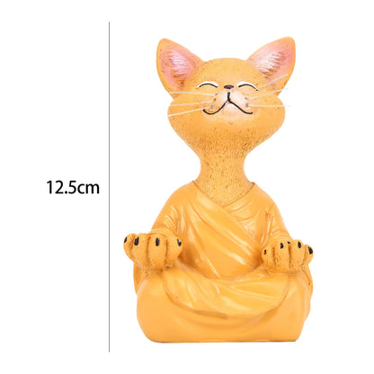 Statue Chat Bouddha Zen orange avec dimensions et sur fond blanc Kaosix