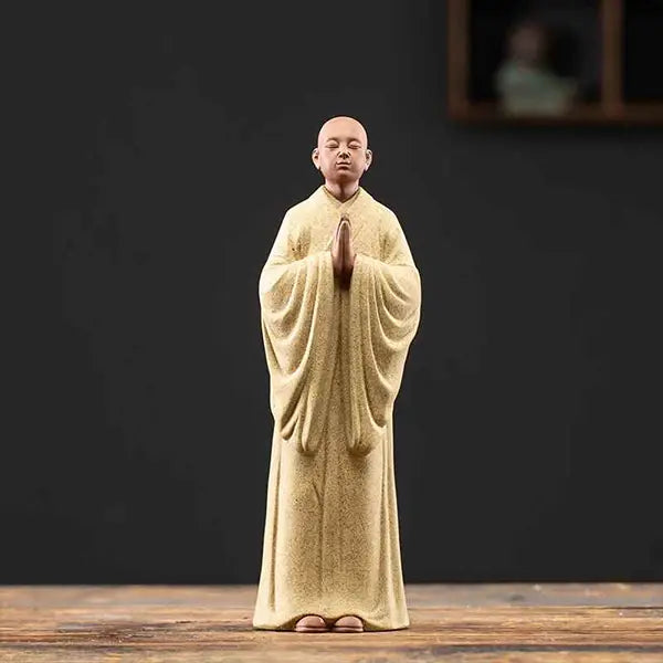 Statue Moine Bouddhiste Zen en Argile & Porte Encens Paysage Karesansui kaosix