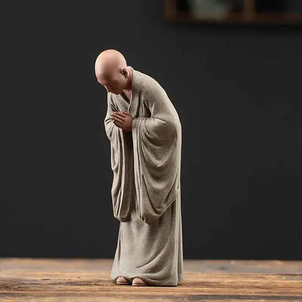 Statue Moine Bouddhiste Zen en Argile & Porte Encens Paysage Karesansui kaosix