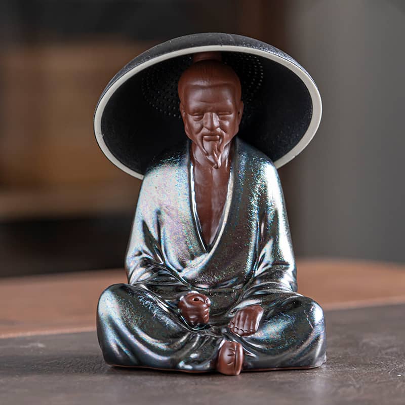 Statue Vieux Sage Chinois argent vue de face Kaosix