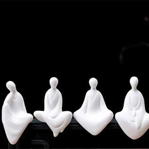 Statue moine bouddhiste zen céramique blanche kaosix 21