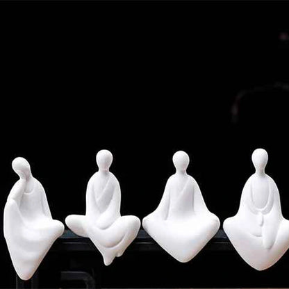 Statue moine bouddhiste zen céramique blanche kaosix 21