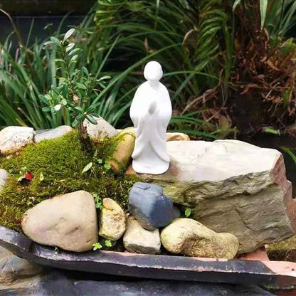 Statue moine bouddhiste zen céramique blanche kaosix 22