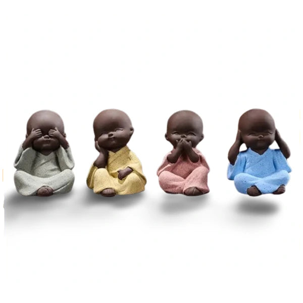 Statues Moine de la Sagesse - Céramique 4 couleurs fond blanc kaosix