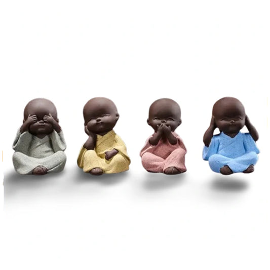 Statues Moine de la Sagesse - Céramique 4 couleurs fond blanc kaosix