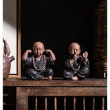 Statues de Moines Tibétains Compagnons de Sérénité modèles Écoute et Silence assis sur table en bois chinoise Kaosix