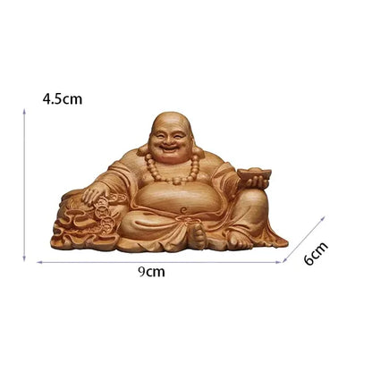 Statuette Bouddha Rieur en Bois de Cyprès Naturel