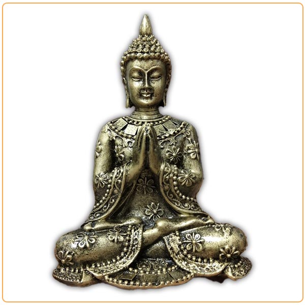 Statuette Bouddha Thaïlande Bronze Anjali Mudra posé sur fond blanc Kaosix