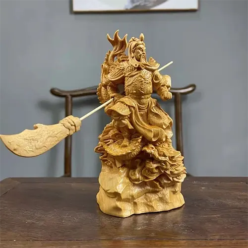 Statuette Guan Gong en Bois de Cyprès Naturel kaosix 3