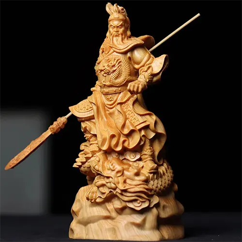 Statuette Guan Gong en Bois de Cyprès Naturel kaosix 4