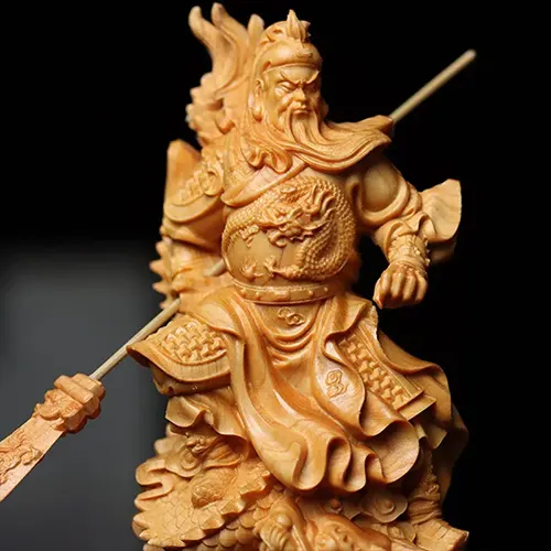 Statuette Guan Gong en Bois de Cyprès Naturel kaosix 6