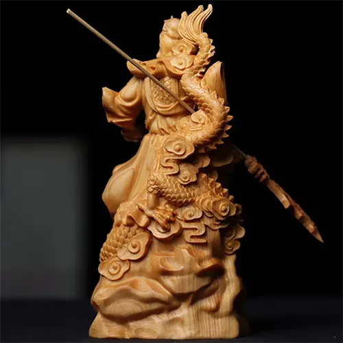 Statuette Guan Gong en Bois de Cyprès Naturel kaosix 7