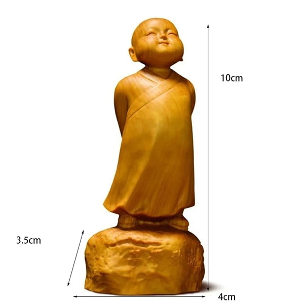 Statuette Moine Bouddhiste en Bois de Cyprès Sourire Zen kaosix 8