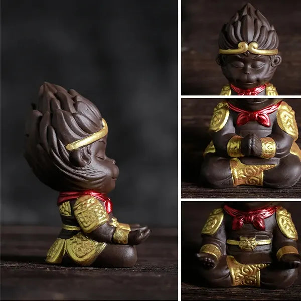 Statuette Sun Wukong Le Roi Singe Légendaire de la Mythologie Chinoise couleur noir vue de plusieurs directions kaosix