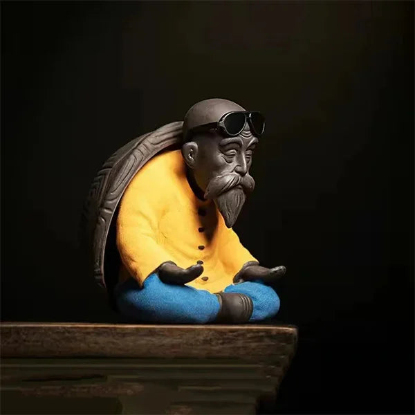 Statuette Vieux Sage Chinois Passoire à Thé Décoration Zen variante jaune bleu kaosix