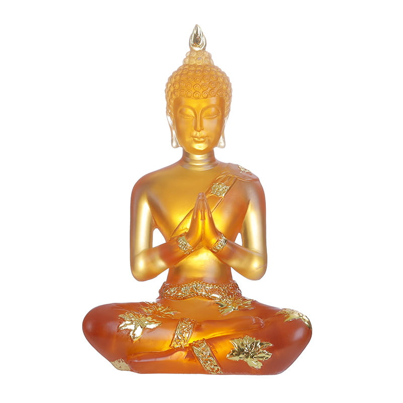 Statuette de Bouddha en résine translucide orange avec un fond totalement blanc Kaosix