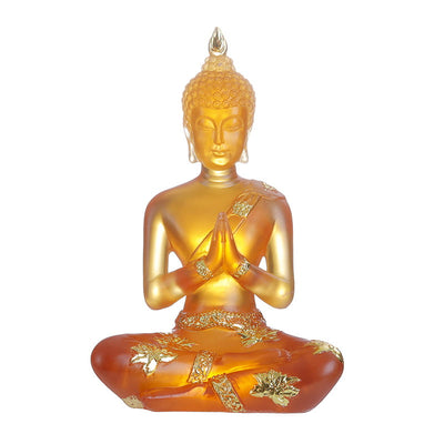 Statuette de Bouddha en résine translucide orange avec un fond totalement blanc Kaosix
