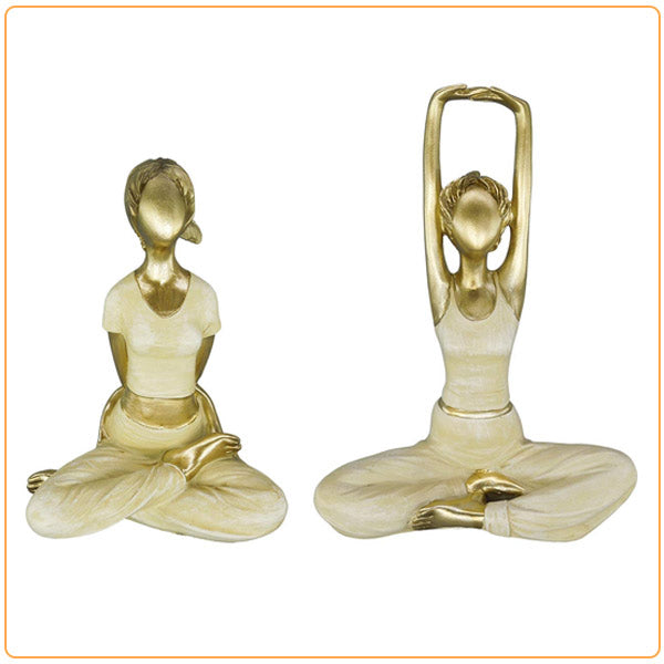 Statuettes de femmes en postures de yoga lotus bras levés et bras dans le dos sur fond blanc Kaosix